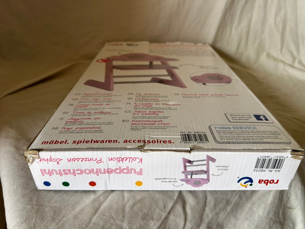 Doll high chair 'Princess Sophie', for dolls & baby dolls, pink / silver with cr