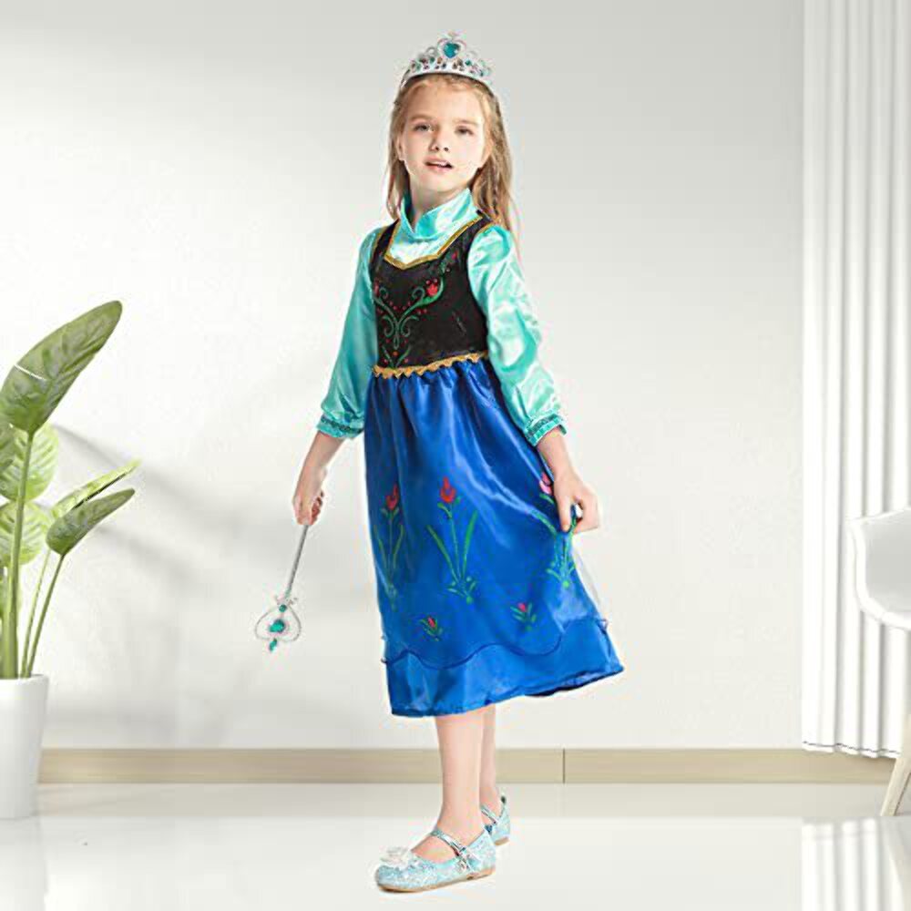 Gridamea Elsa Dress Up for Girls-Frozen Costume with Fairy Wand and Crown Tiara