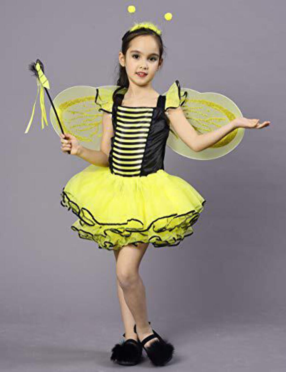 IKALI Bee Costumes for Kids, Girls Bumble Fancy Dress Outfit, Fairy Ballerina Tu