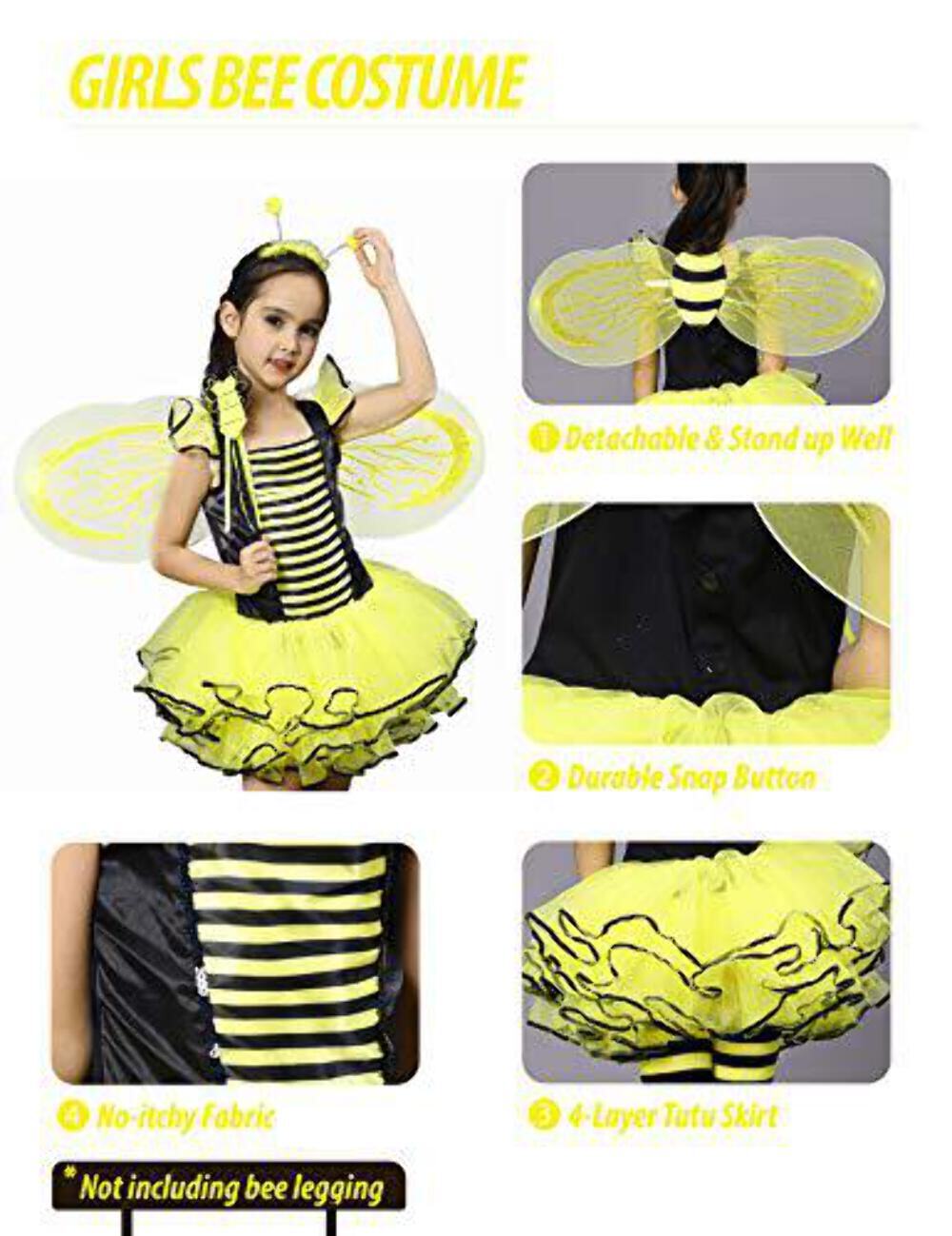 IKALI Bee Costumes for Kids, Girls Bumble Fancy Dress Outfit, Fairy Ballerina Tu