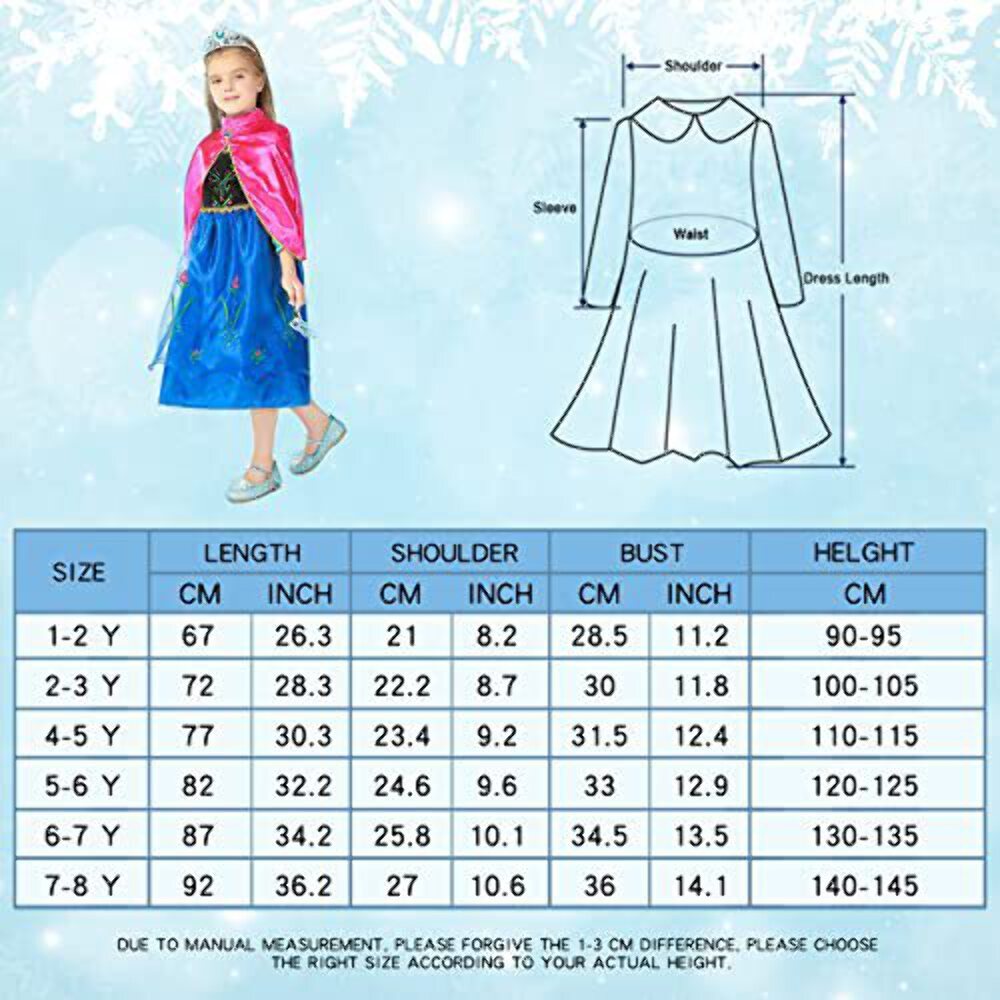 Gridamea Elsa Dress Up for Girls-Frozen Costume with Fairy Wand and Crown Tiara