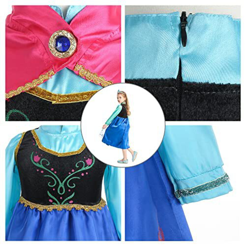 Gridamea Elsa Dress Up for Girls-Frozen Costume with Fairy Wand and Crown Tiara