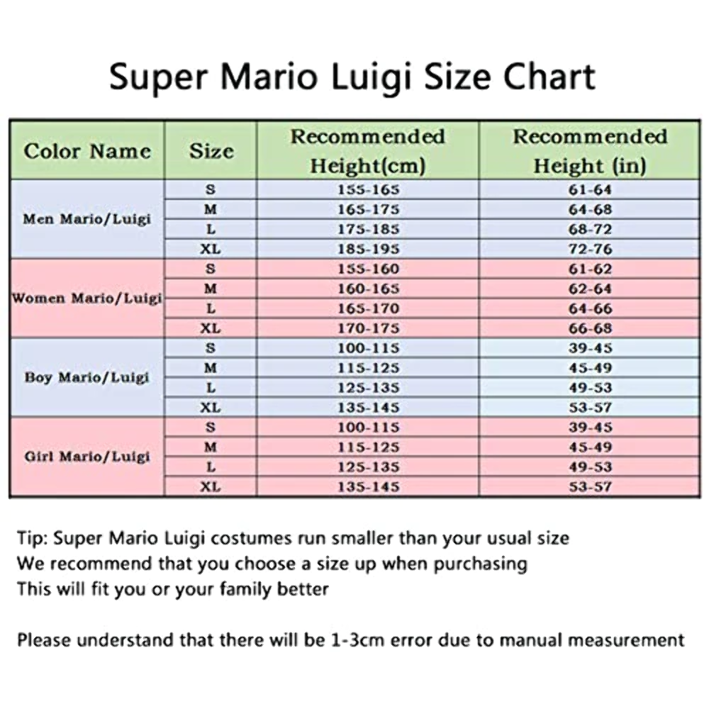 NB Super Mario Costume Aldult/Kids, Halloween Costumes Cosplay Costume for Kids