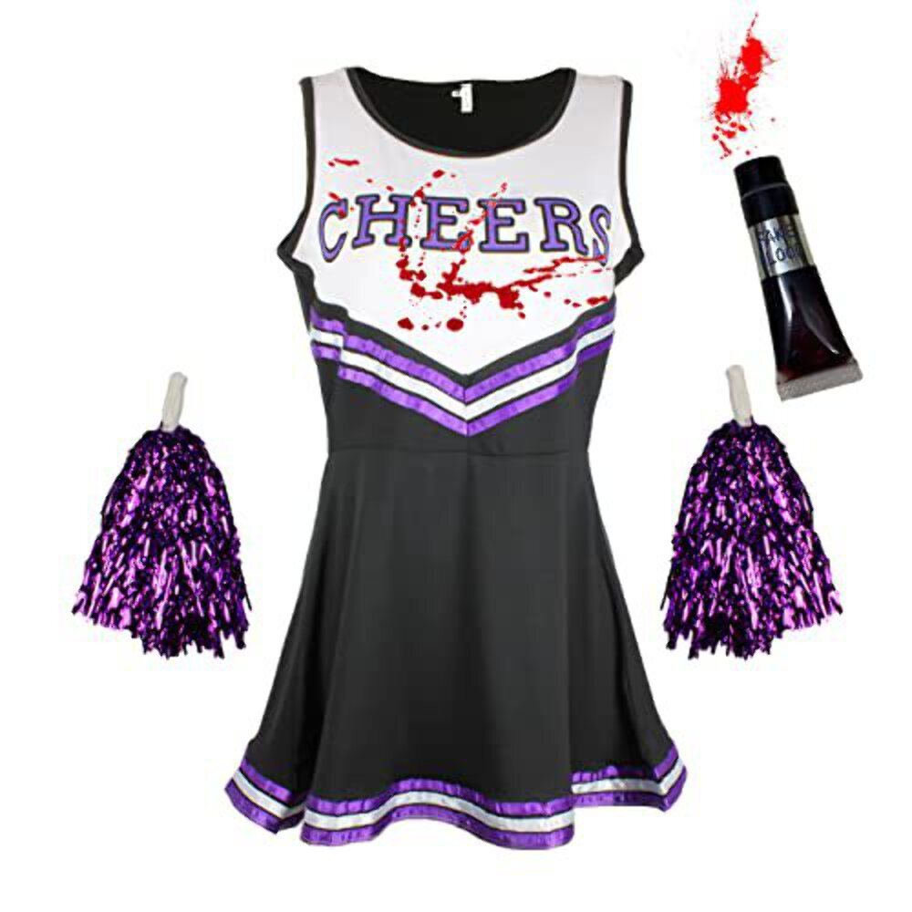 Zombie Cheerleader Costume with Blood Tube Dead Cheerleader Outfit for Women or