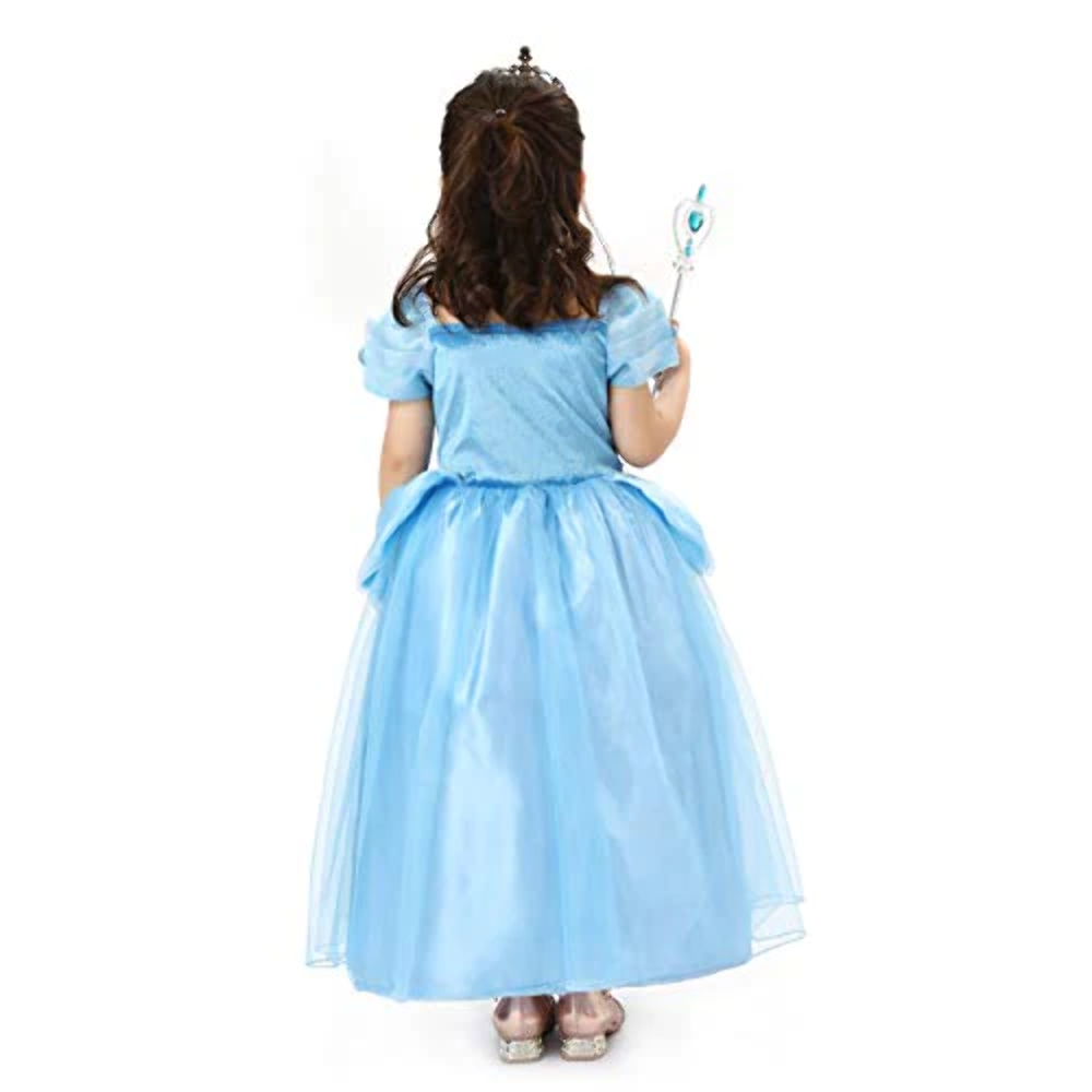 Girls Deluxe Cinderella Princess Fancy Dress with Tiara and Wand for Girls Hallo