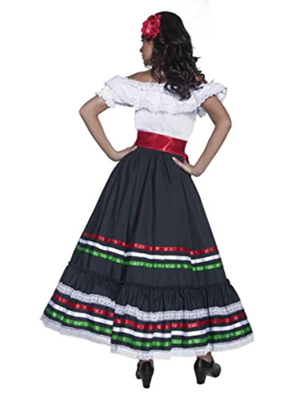 Smiffys Deluxe Authentic Western Sexy Senorita Costume, Black, White, L - UK Siz