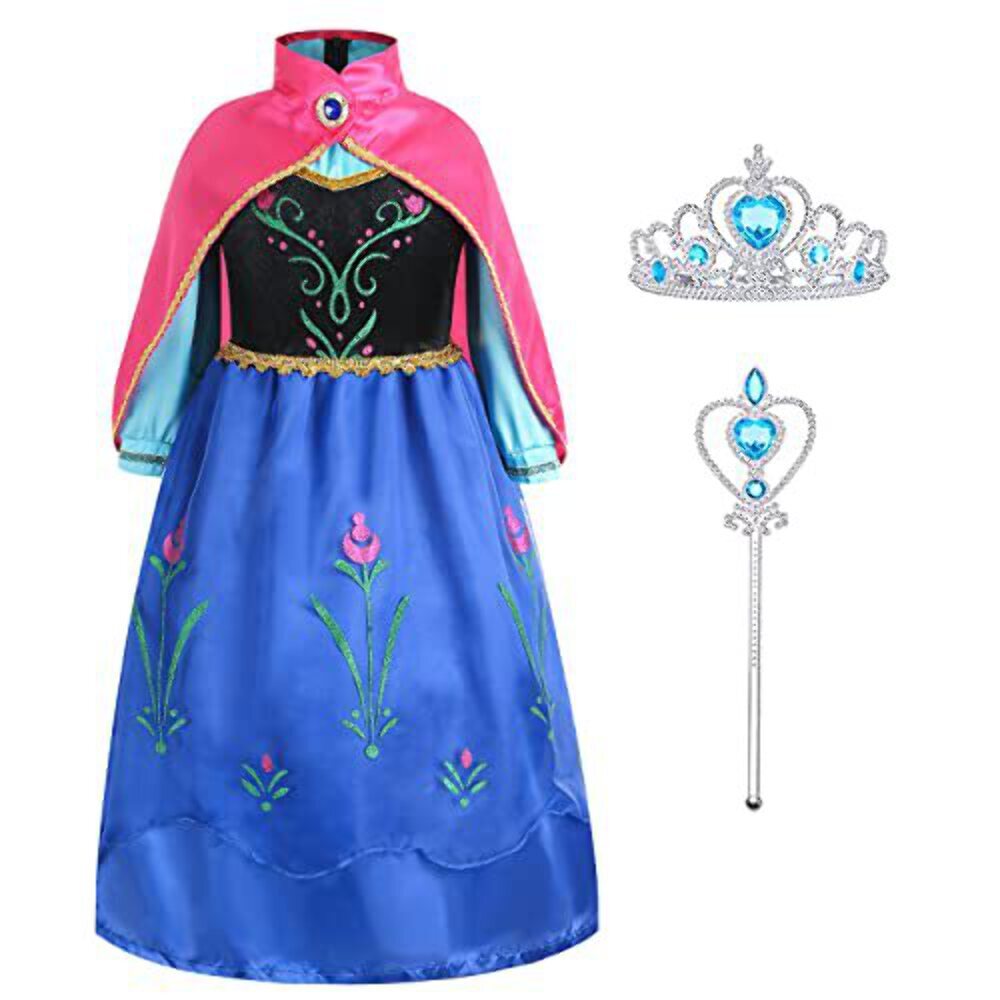Gridamea Elsa Dress Up for Girls-Frozen Costume with Fairy Wand and Crown Tiara