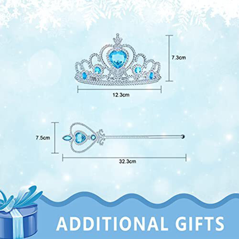 Gridamea Elsa Dress Up for Girls-Frozen Costume with Fairy Wand and Crown Tiara
