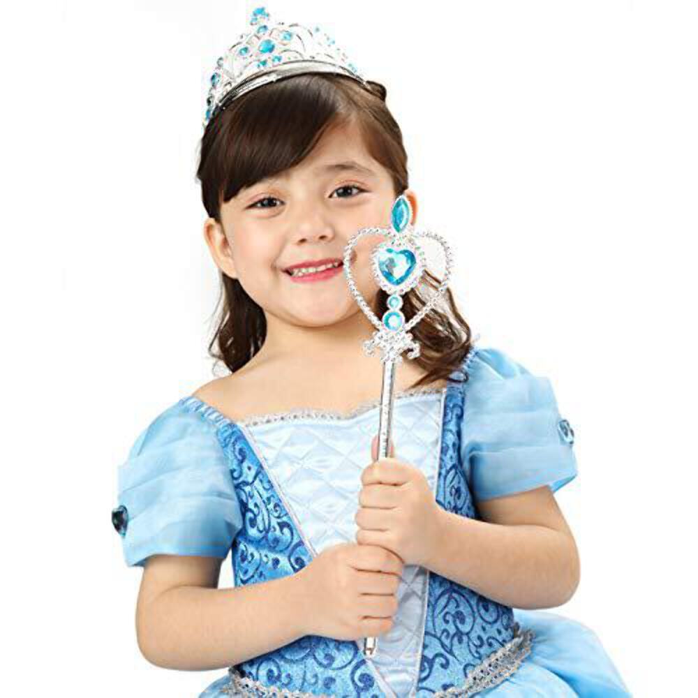 Girls Deluxe Cinderella Princess Fancy Dress with Tiara and Wand for Girls Hallo