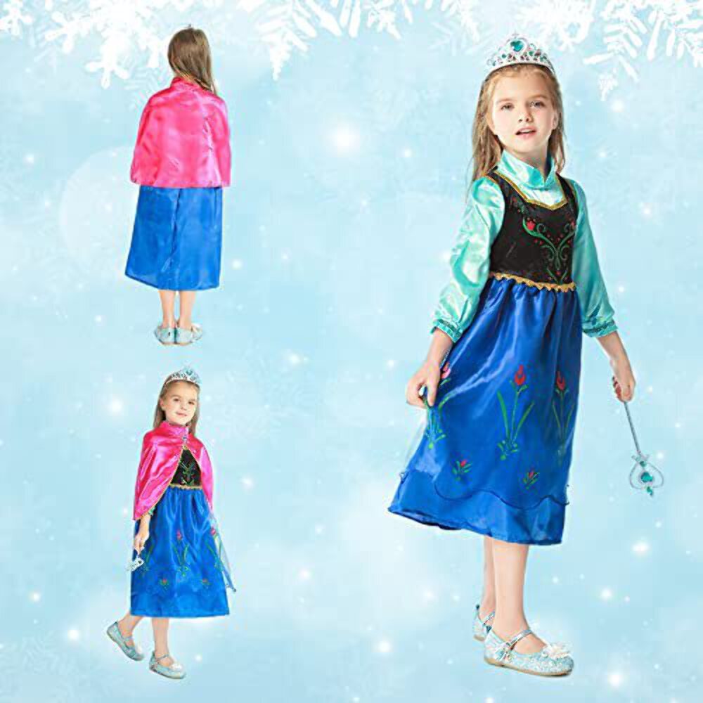 Gridamea Elsa Dress Up for Girls-Frozen Costume with Fairy Wand and Crown Tiara