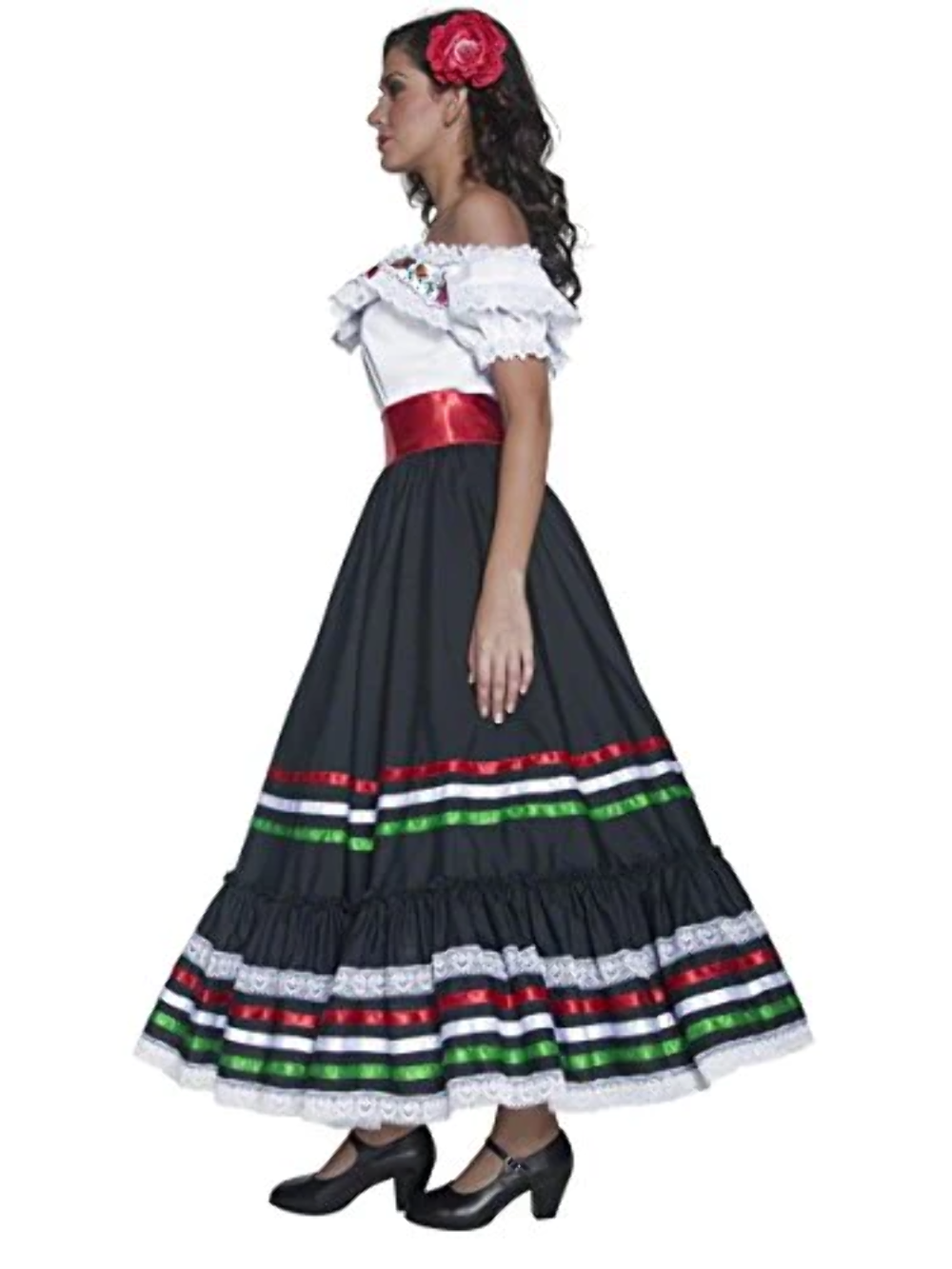 Smiffys Deluxe Authentic Western Sexy Senorita Costume, Black, White, L - UK Siz