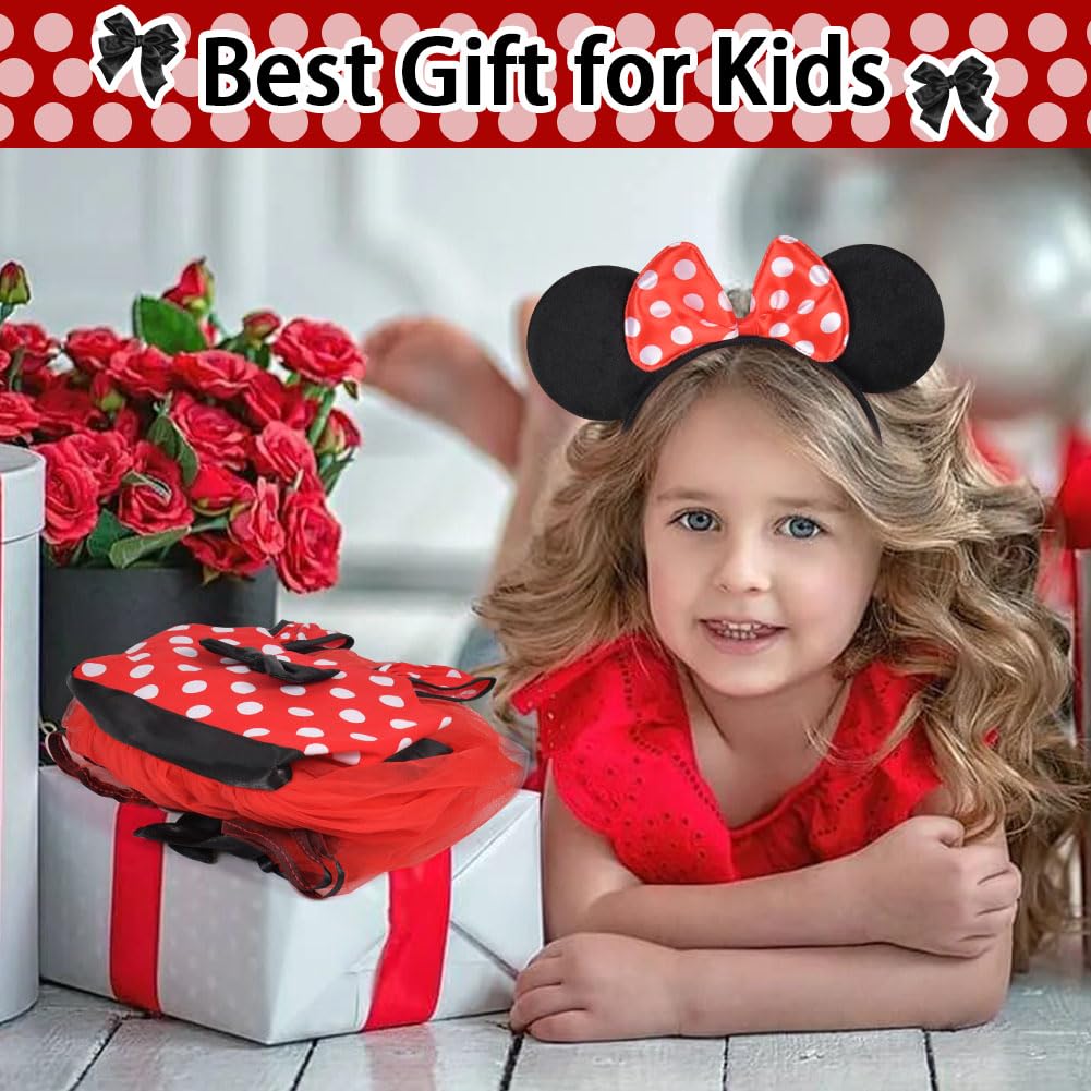 ACWOO Light Up Princess Costumes for Girls, Minnie Princess Costume for Toddler Girl, 4 Minnie Polka dot Fancy Dress Up Costume with Ear Headband, Nose, Tail, Carnival Halloween Birthday Party Cosplay