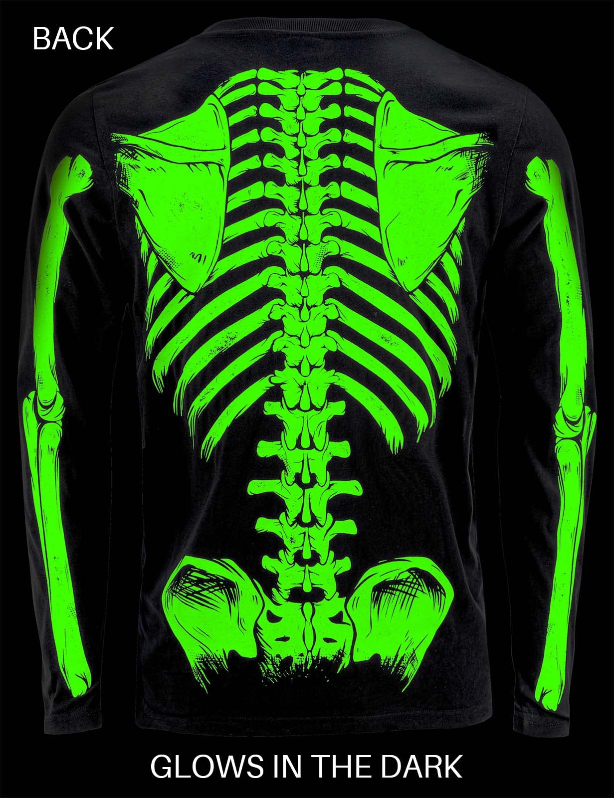 Funny World Glow in The Dark Men's Cotton Long Sleeve Skeleton Halloween T-Shirt, Skeleton Long Sleeves, XXL