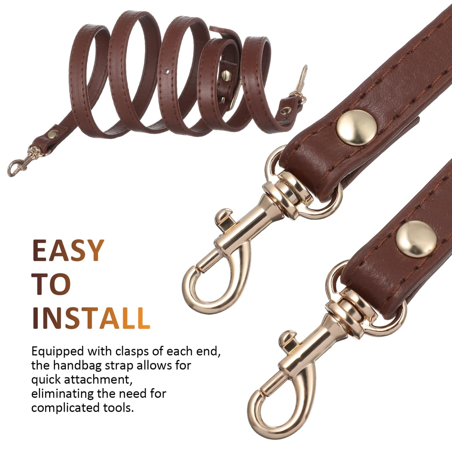 SHINEOFI 46 Inch Leather Straps Replacement Adjustable Purse Extender Crossbody Replacement with Gold Buckles for Handbags Mini Bag Straps, Bag Extension, Brown