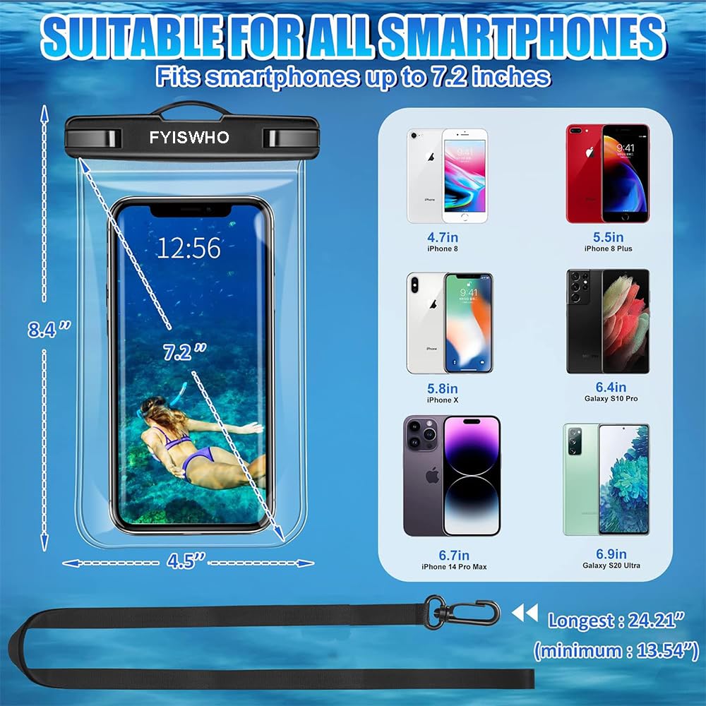 FYISWHO Waterproof Mobile Phone Case, Transparent, Underwater Mobile Phone Case for Galaxy A10 A10s A11 A12 A13 A14 A20 A21 A22 A23, Waterproof Case for Samsung Galaxy M10 M11 M12 M13 M20 M21 M23 M22