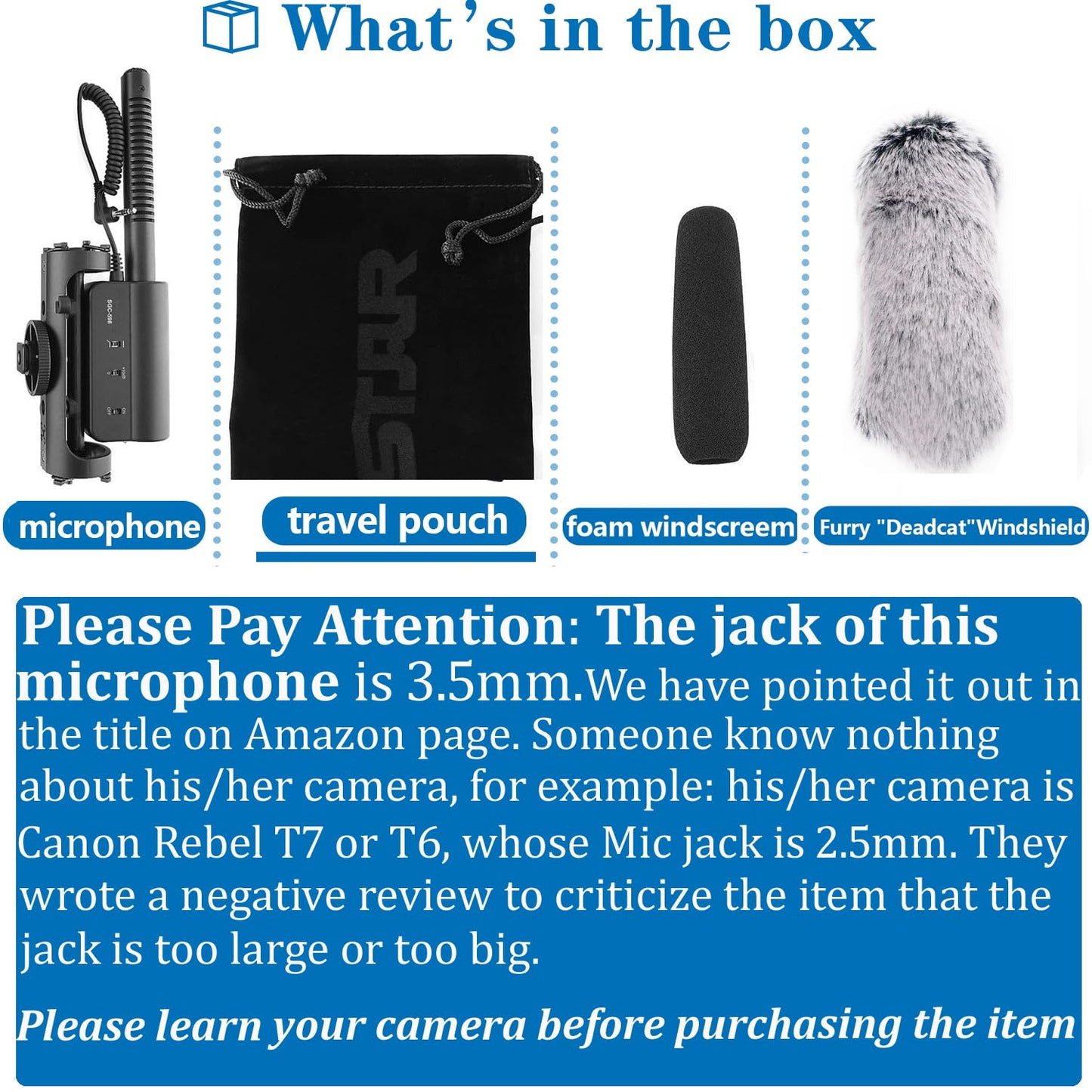 SGC-598 3.5mm Interview Shotgun Microphone with Windscreen Muff, Cardioid Directional Condenser Video Mic for DSLR Camera Nikon Canon Camcorder, Sony Mirrorless Cameras