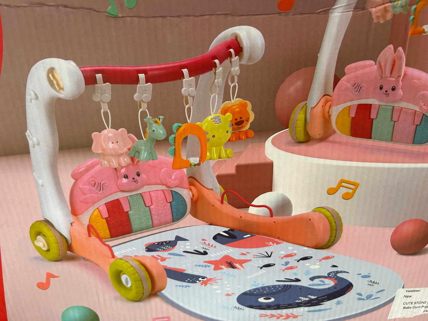 CUTE STONE Baby Play Mat Activity Gym, Baby Gym Playmat with Play Piano, Baby Learning Walker for Girls, Tummy Time Mat for Infant, Activity Center for Babies Newborn