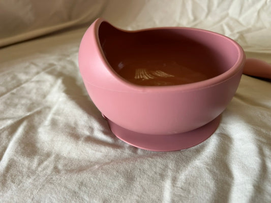 Xabono Baby Plates with Suction BPA Free Suction Plates for Baby Easy to Wash Suction Bowls for Baby and Silicone Baby Spoon Ejoyable Desing Baby Bowls First Food (Dusty Rose)