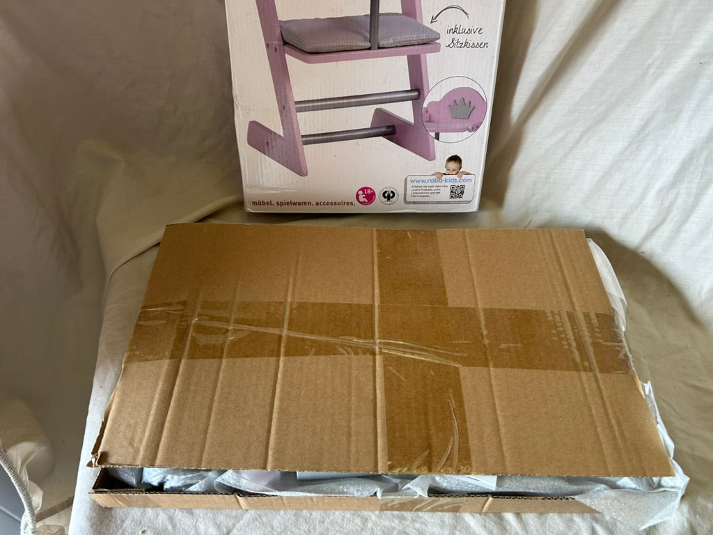 Doll high chair 'Princess Sophie', for dolls & baby dolls, pink / silver with cr
