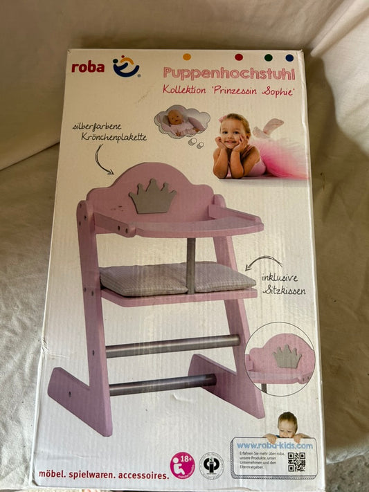 Doll high chair 'Princess Sophie', for dolls & baby dolls, pink / silver with cr