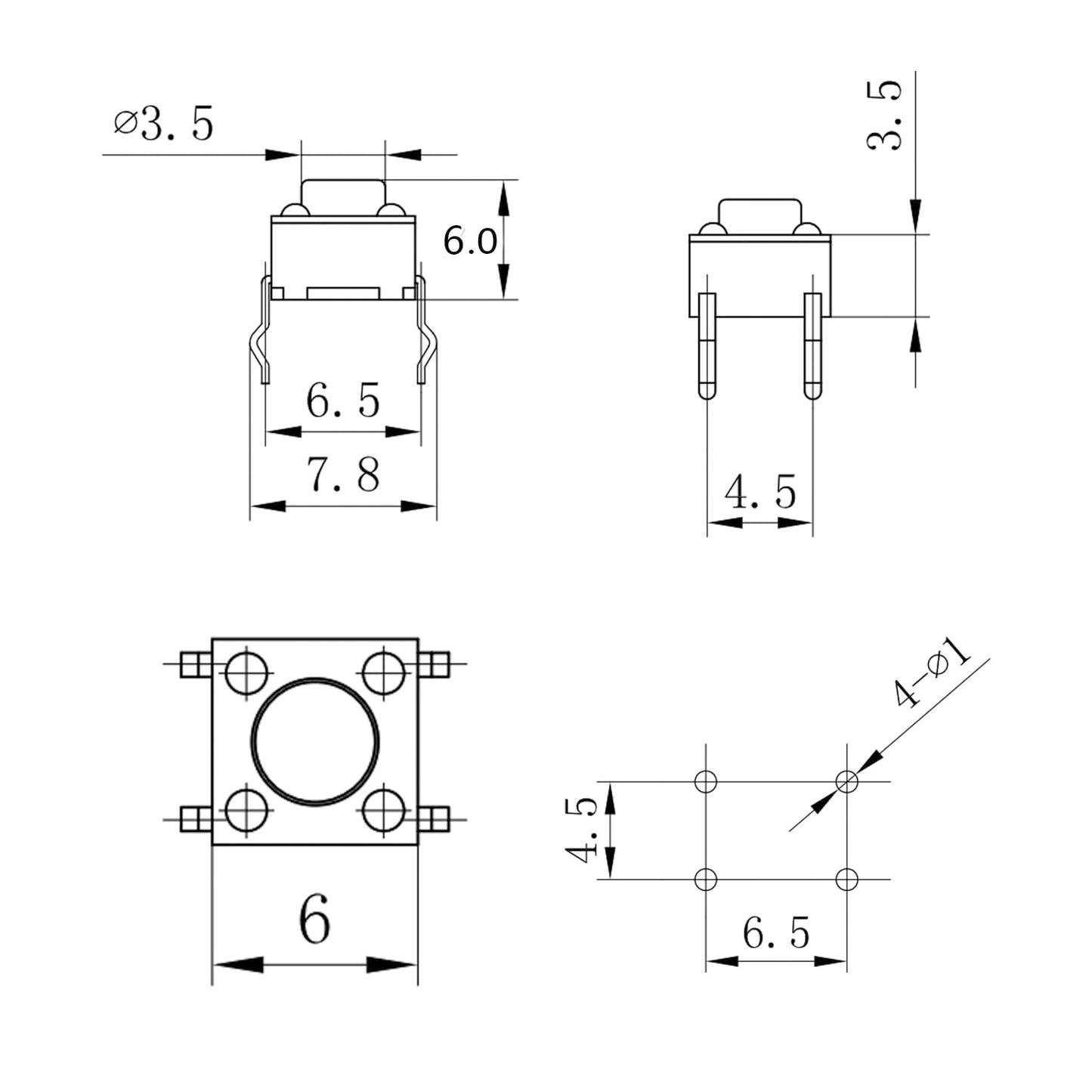20 Pcs 6x6x6mm Miniature Micro Momentary Tactile Tact Touch Push Button Switch 4 Pin DIP Quality Switch SPST Miniature/Mini/Micro/Small PCB