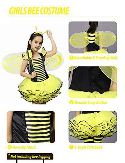 IKALI Bee Costumes for Kids, Girls Bumble Fancy Dress Outfit, Fairy Ballerina Tu