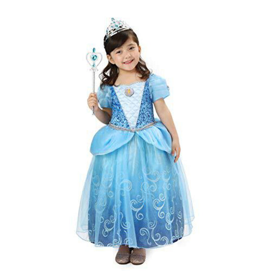 Girls Deluxe Cinderella Princess Fancy Dress with Tiara and Wand for Girls Hallo