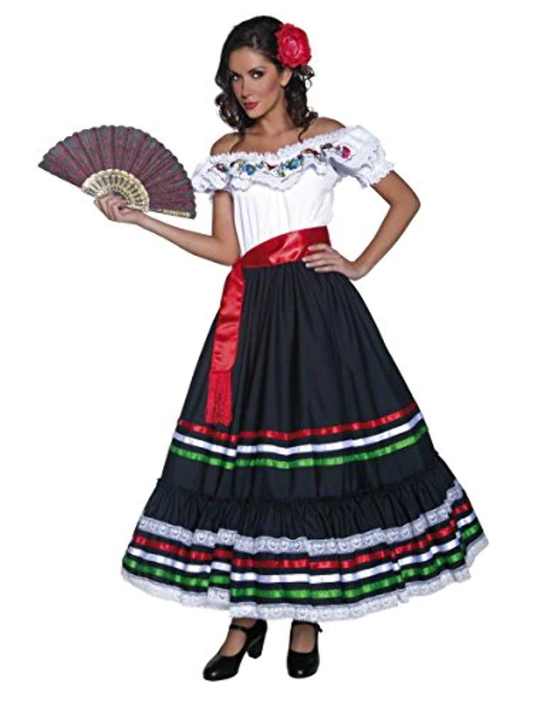Smiffys Deluxe Authentic Western Sexy Senorita Costume, Black, White, L - UK Siz