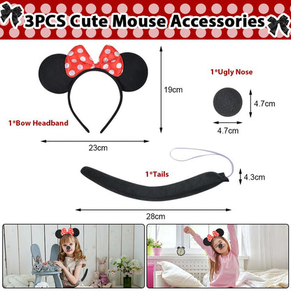 ACWOO Light Up Princess Costumes for Girls, Minnie Princess Costume for Toddler Girl, 4 Minnie Polka dot Fancy Dress Up Costume with Ear Headband, Nose, Tail, Carnival Halloween Birthday Party Cosplay