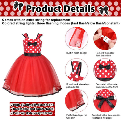 ACWOO Light Up Princess Costumes for Girls, Minnie Princess Costume for Toddler Girl, 4 Minnie Polka dot Fancy Dress Up Costume with Ear Headband, Nose, Tail, Carnival Halloween Birthday Party Cosplay