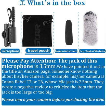 SGC-598 3.5mm Interview Shotgun Microphone with Windscreen Muff, Cardioid Directional Condenser Video Mic for DSLR Camera Nikon Canon Camcorder, Sony Mirrorless Cameras