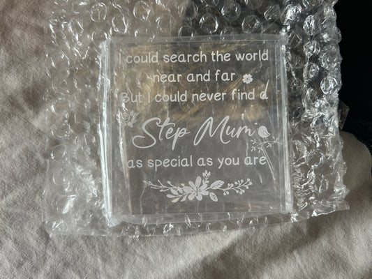 Step Mum Gifts Acrylic Block Birthday Gifts for Mum Idea Christmas Presents for Mum Stepmom Birthday Christmas Mother's Day with Black Bag