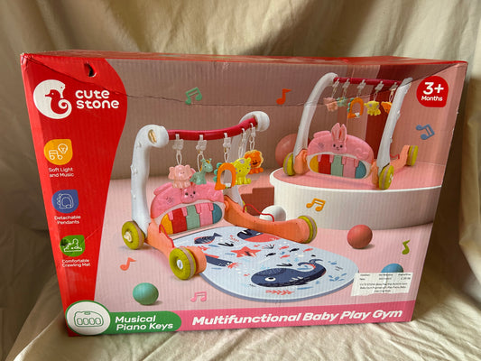 CUTE STONE Baby Play Mat Activity Gym, Baby Gym Playmat with Play Piano, Baby Learning Walker for Girls, Tummy Time Mat for Infant, Activity Center for Babies Newborn