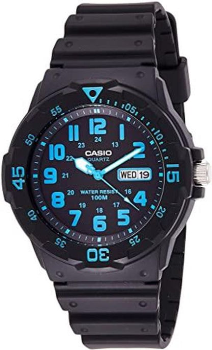 Casio Mens Day Date Blue Number & Black Rubber Strap Watch - MRW-200H-2BVDF