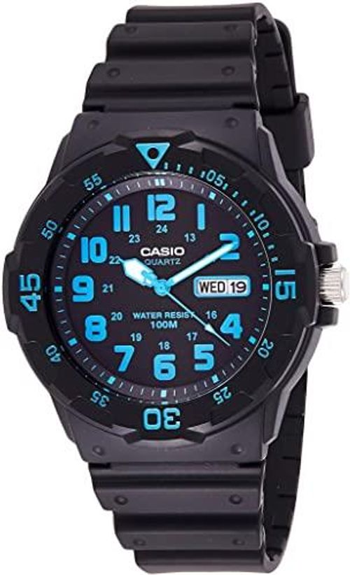 Casio Mens Day Date Blue Number & Black Rubber Strap Watch - MRW-200H-2BVDF